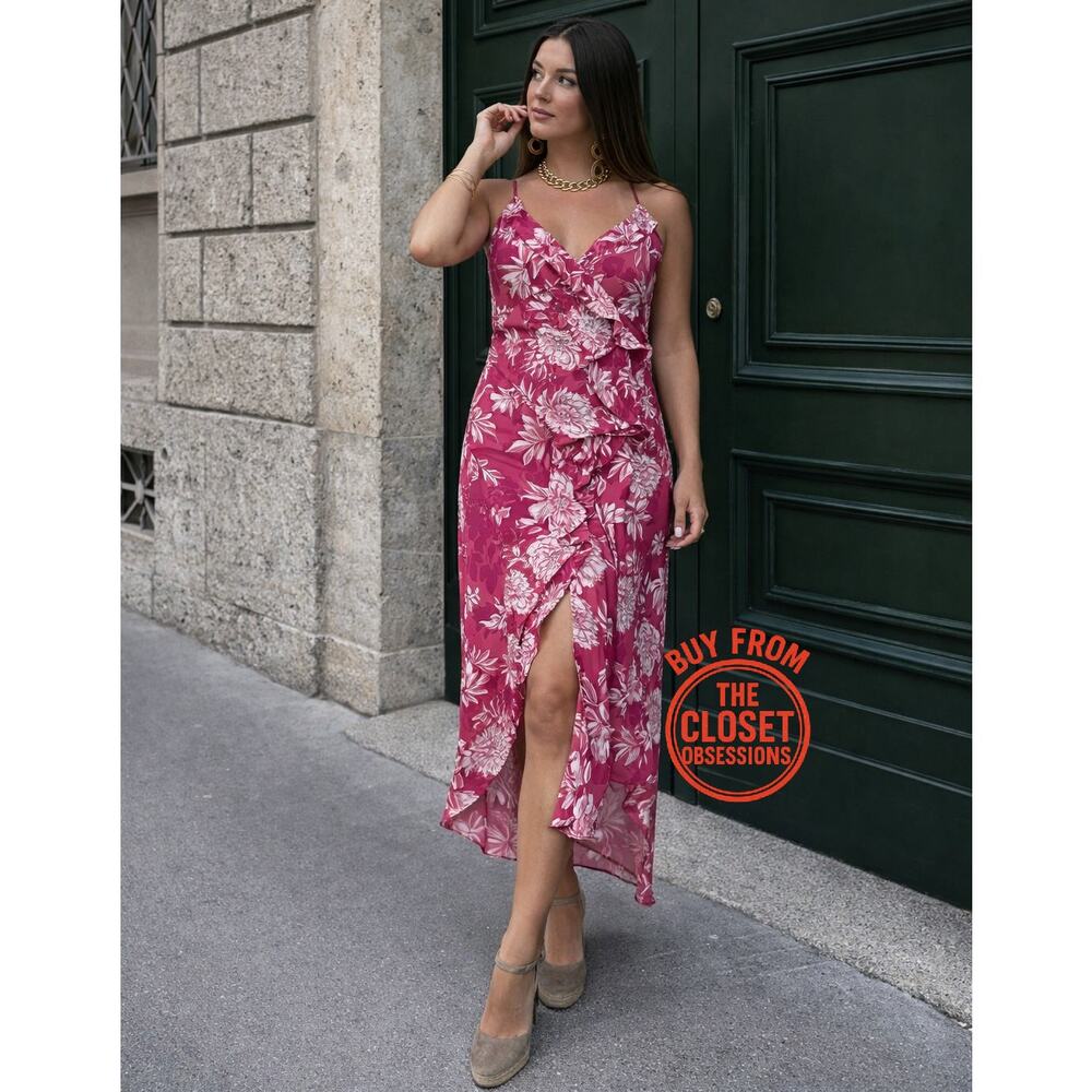 Zara NWT Pink Floral Strappy V Neck Side Slit Midi Slip Dress L XL - Picture 10 of 16
